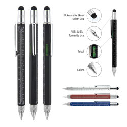 652 Kırmızı Metal Su Terazili - Tornavidalı Touchpen Kalem - 1